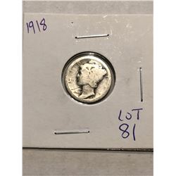 1918 3rd Year Mercury Silver Dime Nice Early US Coin