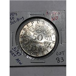 RARE 1973 Silver Austria 50 Shillings MS High Grade .5787 ASW