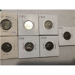 Group of 7 World Carded Coins Assorted Countries Mints and Dates