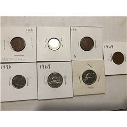 Group of 7 World Carded Coins Assorted Countries Mints and Dates