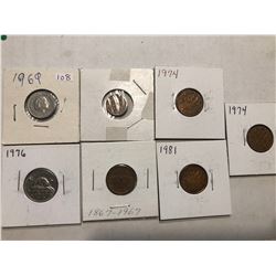 Group of 7 World Carded Coins Assorted Countries Mints and Dates