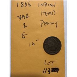1886 Indian Head Penny Variety 2 Good Grade Nice Early US Coin
