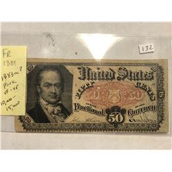 Rare Pink FR 1383A 1875 Fifty Cents Fractional Currency US