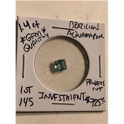 Rare Investment GEM GRADE 1.40 BRAZILIAN AQUAMARINE Princess Cut