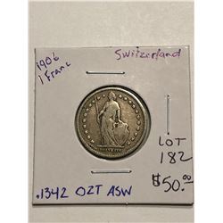 Beautiful 1906 Silver Switzerland 1 Franc .1342oz ASW
