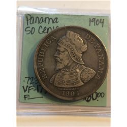 Rare 1904 Panama Silver 50 Centesimos VF Grade