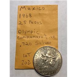 1968 Silver Mexico Olympics Commemorative 25 Pesos Coin