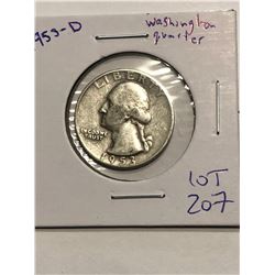 1953 D Washington Silver Quarter Nice Early US Coin