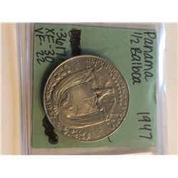 1947 Panama Silver 1/2 Balboa XF/AU Hugh Grade