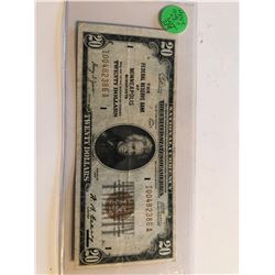 1929 Series 20 Dollar MINNEAPOLIS Federal Reserve Bank Note AU High Grade