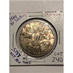 Beautiful 1964 Silver Austrian 50 Shillings .5787oz ASW Rare MS Toned High Grade Coin