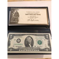 2003 A Series Federal 2 Dollar Bill UNC in Leather Binder with COA