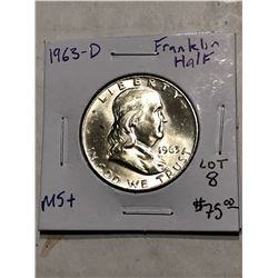 Beautiful 1963 D Franklin Silver Half Dollar MS  High Grade