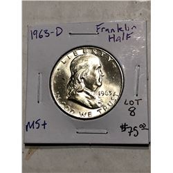 Beautiful 1963 D Franklin Silver Half Dollar MS  High Grade