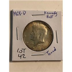 1968 D BEAUTIFUL TONED Silver Kennedy Half Dollar