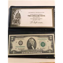 2003 A Series Federal 2 Dollar Bill UNC in Leather Binder with COA