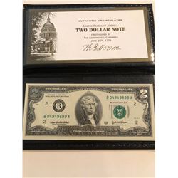 2003 A Series Federal 2 Dollar SILVER HIGHLIGHTEDBill UNC in Leather Binder with COA