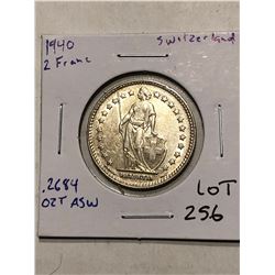 Beautiful 1940 Silver Switzerland 2 Francs .2684oz ASW