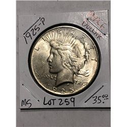 MS High Grade 1925 P Silver Peace Dollar Nice Early US Coin
