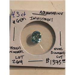 Rare Investment GEM QUALITY 4.30 Carat AQUAMARINE Oval Diamond Cut