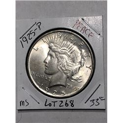 MS High Grade 1925 P Silver Peace Dollar Nice Early US Coin