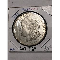 MS High Grade 1921 P Silver Morgan Dollar Nice Early US Coin