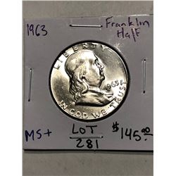1963 P Franklin Silver Half Dollar MS  High Grade