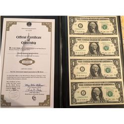 UNCUT 2009 1 Dollar Bill Sheet in Leather Binder with COA