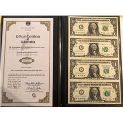 UNCUT 2009 1 Dollar Bill Sheet in Leather Binder with COA