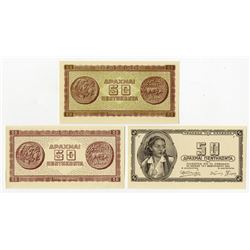 Bank of Greece, Inflation Issue, 1943 Color Trial Progress Proof Trio.