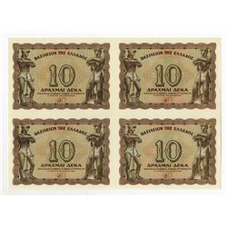 Kingdom of Greece, 1944 Uncut Block of 4 Notes.