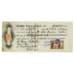 National Provincial Bank of England (Baghdad, Iraq). 1923. Issued First of Exchange.