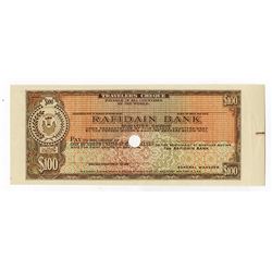 Rafidain Bank. ND (ca. 1950's). Specimen Traveler's Cheque.