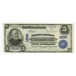 First Camden National Bank and Trust Company, 1902 PB $5, Ch#1209.