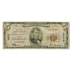 Winnemucca, NV. 1929, $5 Ty. 1, The First NB of Winnemucca, Ch# 3575, Fr#1800-1.