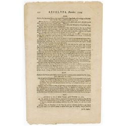 Resolves of the General Assembly of the State of Massachusetts Bay, Dec. 25th, 1779 Single Leaf.