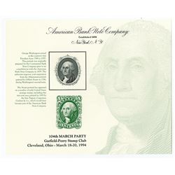 ABNC Souvenir Cards, Portrait of George Washington used on 10 Cent U.S. Postage Stamp reproduction w