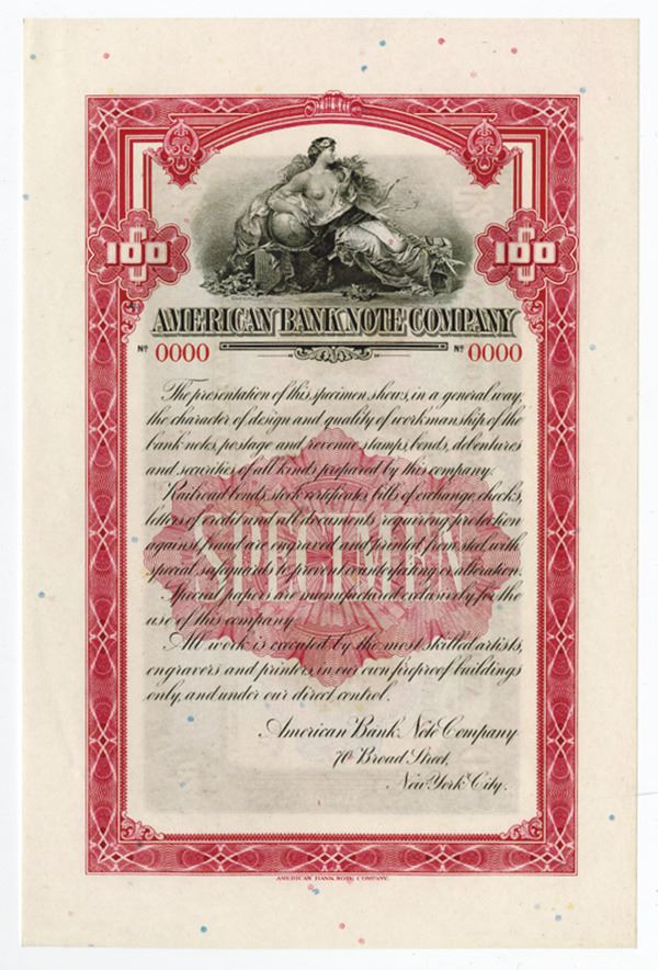 1900 Bank Note American Bank Note Co., ND (1900-20) Specimen Advertising Note and Bond ...