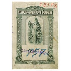 Republic Bank Note Company, ND (ca.1920-30's) Plate Destruction Final Proof.