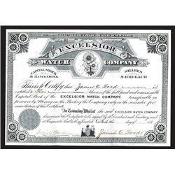 Excelsior Watch Co. 1880's Issued but Undated Stock Certificate..