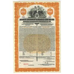 Austrian Government Guaranteed Loan 1923 Specimen Bond.