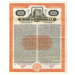 Edificio La Metropolitano, S.A., 1925 Specimen Bond