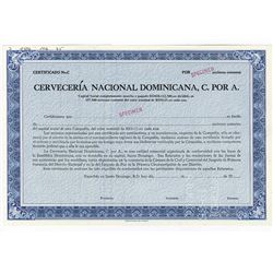 Cerveceria Nacional Dominicana, C. Por A., 1985 Specimen Stock Certificate