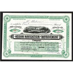 Aguan Navigation & Improvement Co. 1887 Issued Stock Certificate.