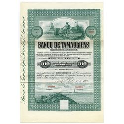 Banco De Tamaulipas S. A. 1907 Bond-Share Specimen.