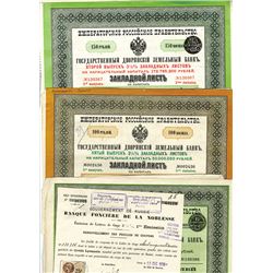 Imperial Government of Russia Land Mortgage Bank for the Nobility, Lot of 3 bonds, 1897-1903 Issued 