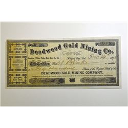 Deadwood Gold Mining Co. 1878 Stock Certificate.