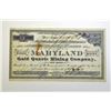 Image 1 : Maryland Gold Quartz Mining Co. 1888 Stock Certificate.