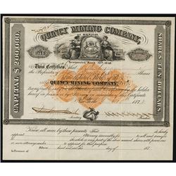 Quincy Mining Company of Michigan 1872 Stock Certificate With Imprinted Revenue.