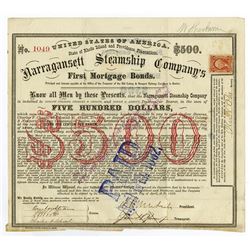 Narragansett Steamship Co., 1869 Issued Bond Signed by Ambrose Burnside, Civil War General.